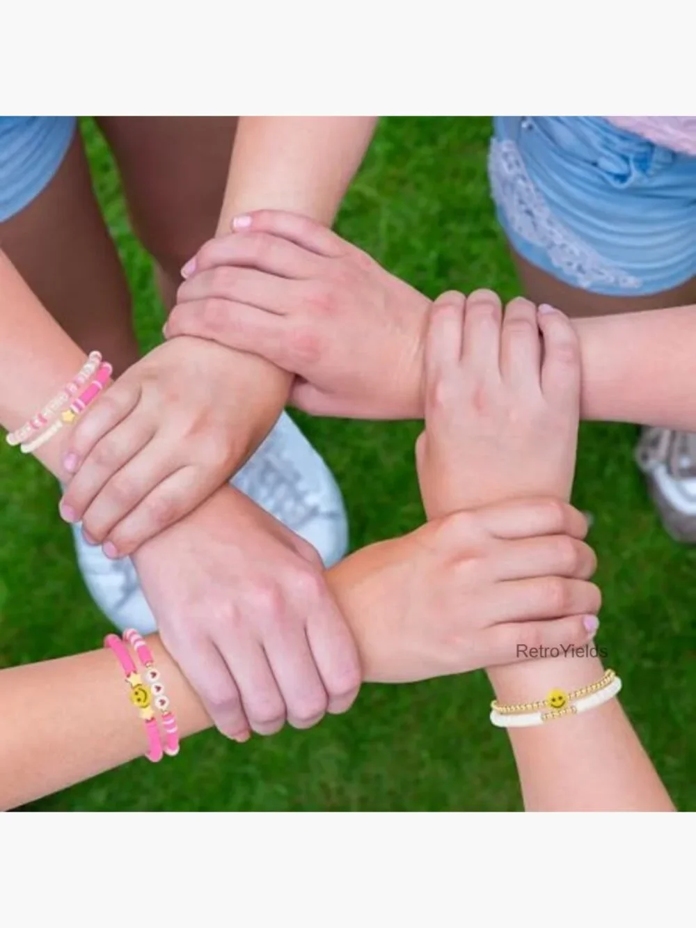 Preppy Bracelets Set - 7 Stackable Stretch Charm Bracelets Beaded Clay Star